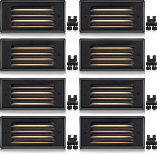 Vista 10 de SUNVIE Luces de paso de bajo voltaje, luces LED de escalera para exteriores de 5 W con placa frontal de rejilla horizontal para escalones