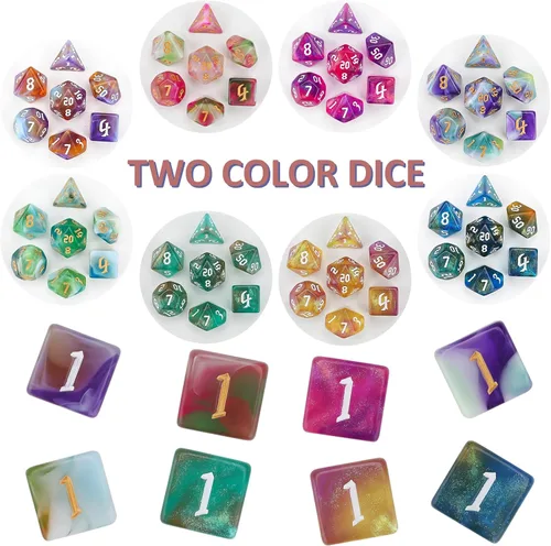 Vista 2 de DND - Juego de dados poliédricos de 25 x 7 (175 piezas) de dados poliédricos D&D, de tres colores, dos colores y monocromáticos para Calabozos