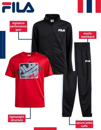 Vista 2 de Fila Conjunto deportivo deportivo para niños, sudadera de tricot de 3 piezas, pantalones deportivos, camisa, ropa deportiva para niños (8-12)