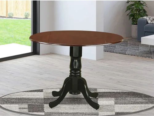 Vista 18 de HomeStock Mesa de comedor redonda de madera, mesa de cocina resistente para espacios pequeños, color negro y cereza/36 pulgadas sin gotas