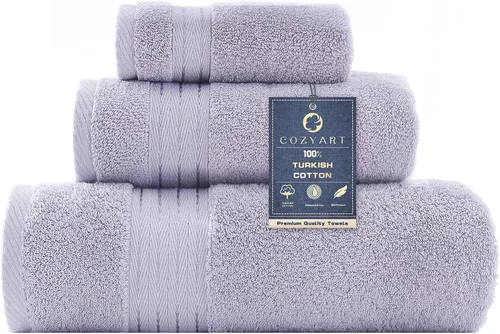 Vista 23 de COZYART - Juego de 6 toallas de baño de algodón turco, color azul claro, suaves, altamente absorbentes y duraderas, 19.17 oz/yd², incluye 2 toallas