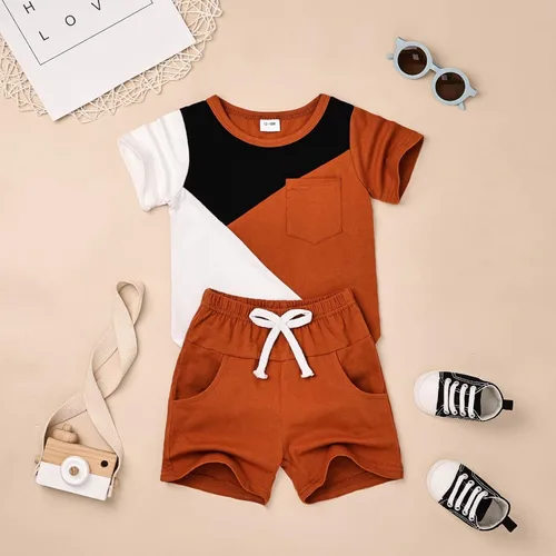 Vista 2 de Ropa para bebé niño pequeño, trajes de verano de manga corta, camiseta y pantalones cortos, conjunto de ropa para niños de 12 meses a 4 años
