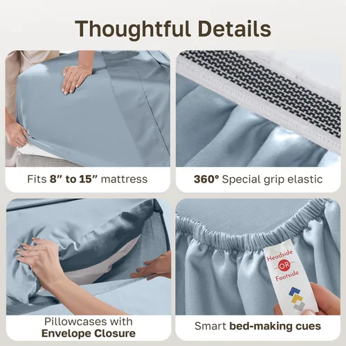 Vista 103 de California Design Den Sábanas de Algodón Egipcio 100%, Juego de Sábanas de Lujo Auténtico Certificado Tamaño Full con Bolsillo Profundo, Satén Suave
