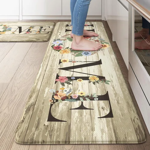 Vista 38 de KIMODE - Alfombra de cocina antifatiga para el piso, de 17.3 x 29 pulgadas, alfombra de cocina de estilo rústico, antideslizante, acolchada