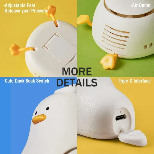 Vista 6 de Mini ventilador de cuello personal manos libres/lindo ventilador portátil de pato acostado/ventilador de collar con cordón ajustable, batería