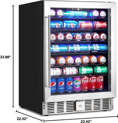 Vista 7 de Towallmark Refrigerador de bebidas, refrigerador de bebidas de 5.1 pies cúbicos Capacidad de 166 latas, enfriador de bebidas pequeño con compresor