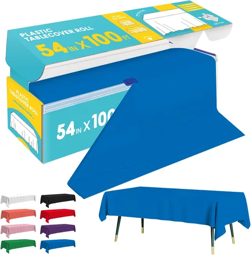 Vista 2 de Niuara Rollo de plástico negro para mantel – 54 pulgadas x 100 pies, mantel para mesa rectangular con cortador deslizante, mantel de plástico