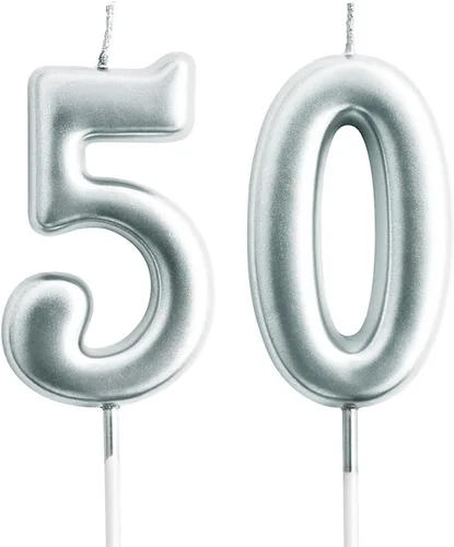 Vista 11 de Vela 60 para decoración de pasteles, vela de cumpleaños plateada de 2.76 pulgadas para fiesta de cumpleaños, decoración de aniversario de boda