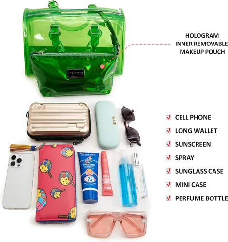 Vista 5 de Like Dreams Bolso holográfico para mujer, bolsa interior desmontable, bolsa cruzada con asa superior iridiscente