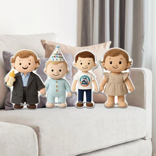 Vista 8 de Almohada personalizada de muñecas de dibujos animados, almohada personalizada que se parece a ti, almohadas Mini Me con cara y nombre para familia