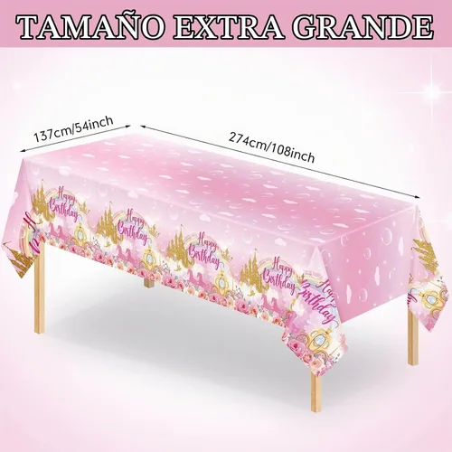 Vista 2 de Oudain Paquete de 3 manteles de plástico desechables para fiesta de princesa, manteles de plástico desechables con diseño de princesa, manteles