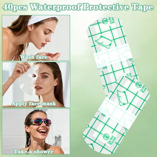 Vista 4 de 40 cubiertas de cejas, cubierta de plástico para cejas para ducha, protector de ojos impermeable para cejas, protección de tatuajes, película