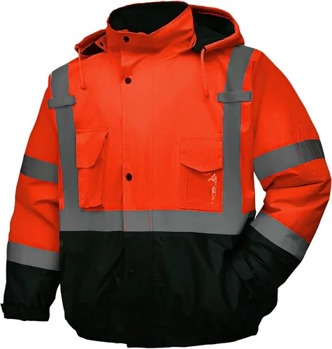 Vista 12 de Chaqueta de seguridad 3 en 1, chaqueta reflectante de alta visibilidad, chaqueta bomber Hi Vis, forro polar, impermeable, ANSI Clase 3, negro, S
