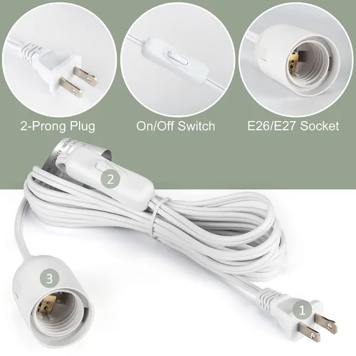 Vista 4 de JACKYLED Cable de extensión colgante para farol, UL 12 pies, E26 E27, interruptor de encendido/apagado, iluminación colgante para cocina