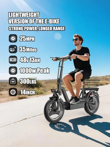 Vista 4 de Electric Scooter Adults with Seat, 1000W Peak Motor, 35 Miles Range, 25MPH Top Speed, 14" Foldable E-Scooter with Seat and Basket for Cargo, Dual