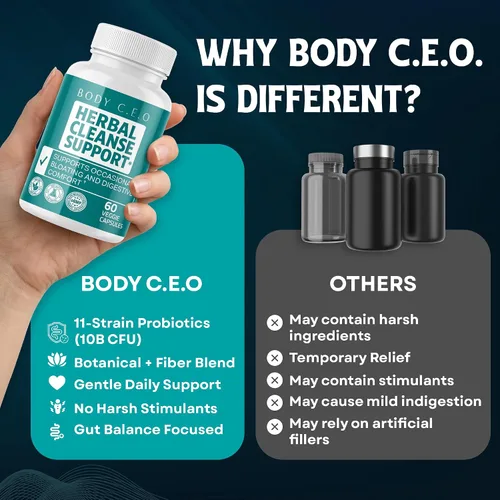Vista 3 de Body C.E.O. Herbal Cleanse Support para alivio de la digestión, 60 cápsulas