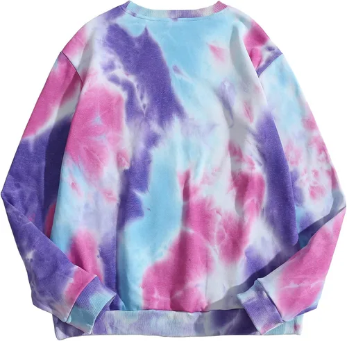 Vista 2 de Sudadera holgada de manga larga para mujer, con teñido anudado, de gran tamaño, para mujer