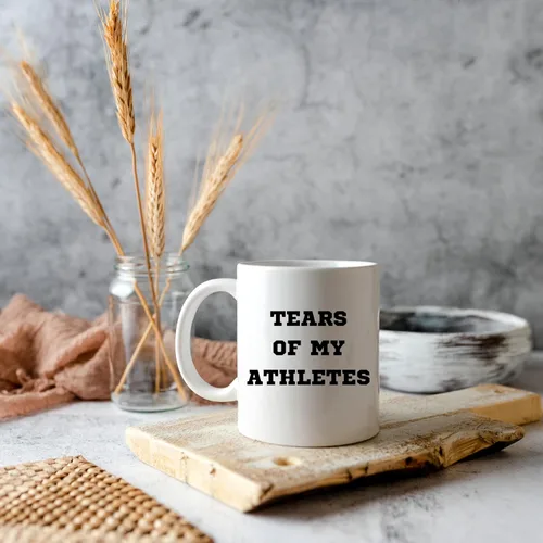Vista 5 de Teegarb Letter Blanket Funny Sarcastic Saying My Tears of My Athletes - Taza cilíndrica de cerámica de 11 onzas, color blanco, moderna, para regalo