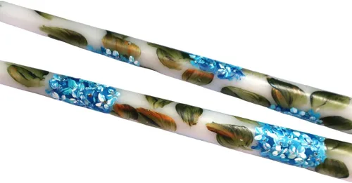 Vista 2 de Artista decorativo hecho a mano pintado a mano turquesa azul hortensia flor artesanal velas cónicas conjunto de dos decoraciones de primavera verano