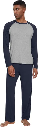 Vista 13 de WiWi Conjunto de pijama de viscosa de bambú para hombre, ropa de dormir de manga larga, ropa de dormir de punto, 2 piezas, conjuntos de ropa
