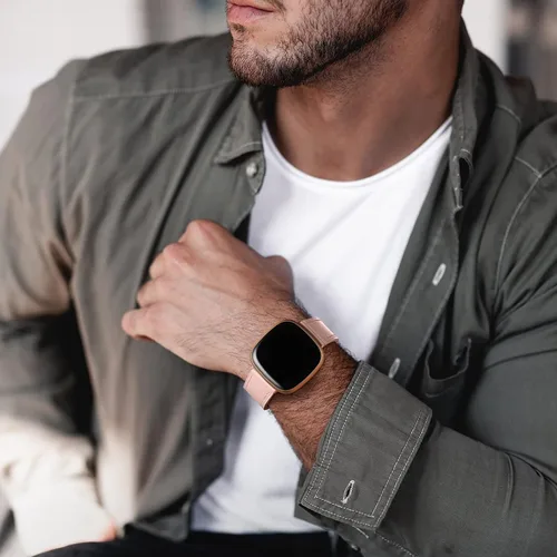 Vista 5 de Maledan Compatible con bandas Fitbit Sense/Fitbit Versa 4 para mujeres y hombres, correa de cuero genuino suave y transpirable, correa delgada