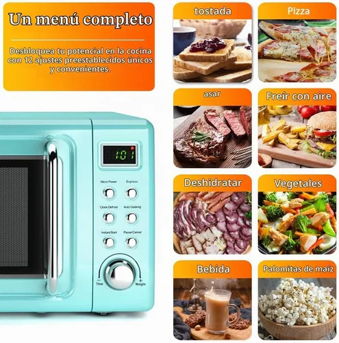 Vista 3 de Horno microondas retro, Safeplus de 0.7 pies cúbicos, microondas de 700 W con placa de acero laminado en frío, 5 micro descongelación y función
