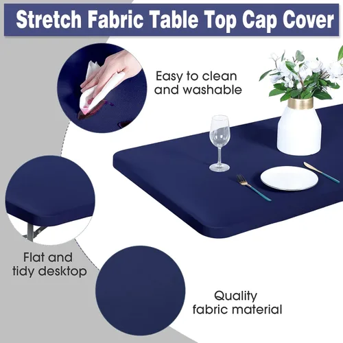Vista 4 de CHENGU Mantel de elastano, ajustable, elástico, ajustable, para mesa de picnic, lavable, plegable, mantel rectangular de poliéster para fiesta