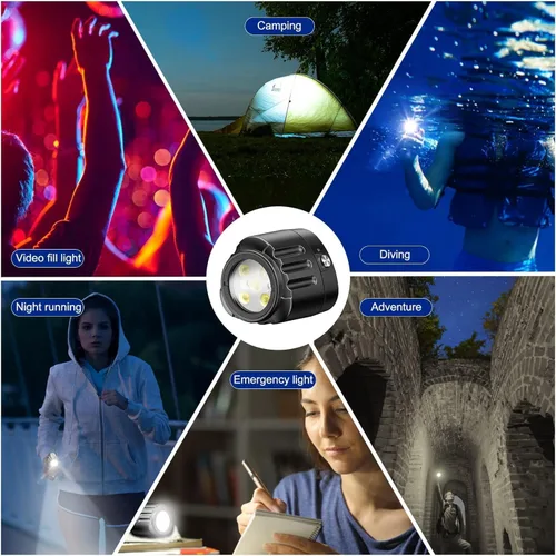 Vista 7 de Seafrogs - Luz LED de video para buceo, impermeable, 130 pies/131.2 ft, blanco, rojo, azul, luces de relleno de cámara con cabezal de bola de 1/4