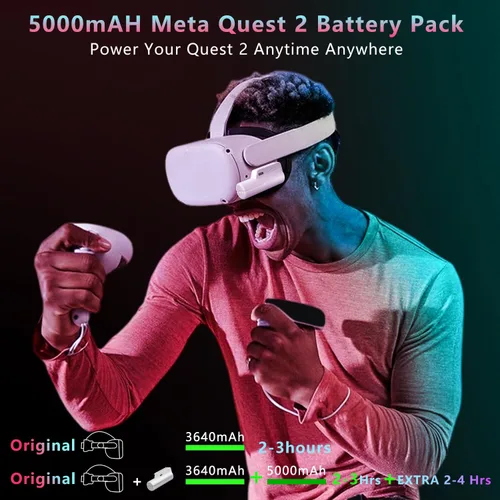 Vista 29 de Saqico Battery Pack for Oculus Quest 2/3/3S, 5000mAh Extended Power with Multi-Colors RGB Lights, Lightweight and Portable VR Extend Power