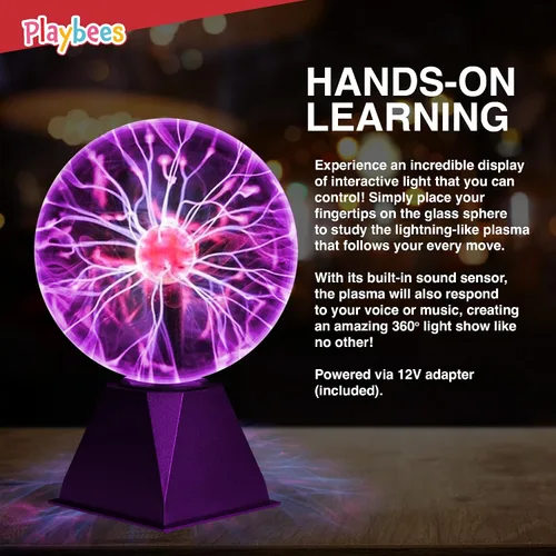 Vista 6 de Playbees Bola de plasma púrpura – 7 pulgadas – Bombilla de bobina Tesla electricidad estática en un globo de vidrio presurizado al vacío, nebulosa