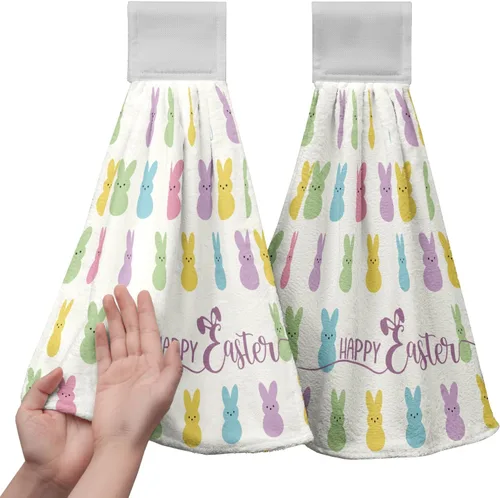 Vista 35 de Juego de 2 toallas de cocina colgantes de hojas tropicales de verano, color verde, hojas de palmera, con bucles para colgar, suaves y absorbentes