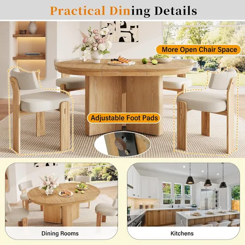 Vista 4 de Mesa de comedor extensible ovalada de madera con base de pedestal Marrón