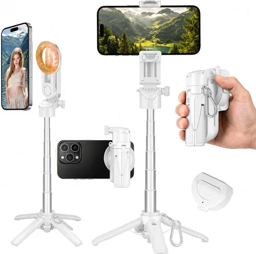 Vista 9 de Trípode magnético para selfie, trípode de bolsillo extensible para teléfono para iPhone y Android, con control remoto Bluetooth desmontable
