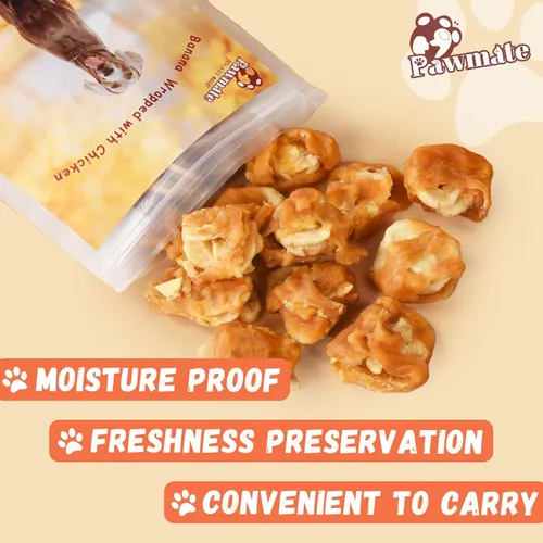 Vista 6 de Pawmate Dog Treats - Rebanadas de plátano envueltas en pollo con 1% de taurina, aperitivos de entrenamiento saludables ricos en fibra natural