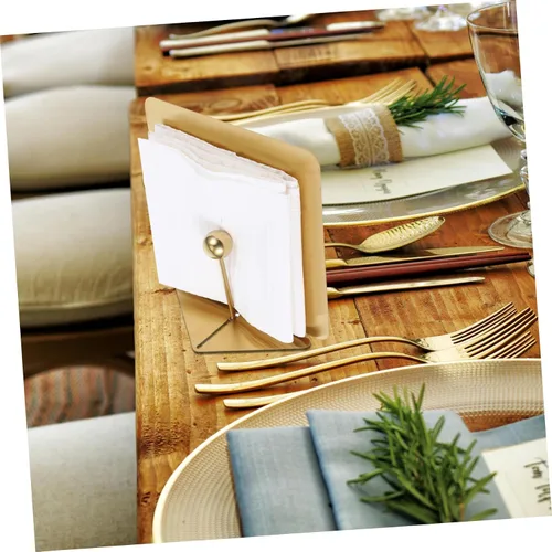 Vista 5 de Servilletero dorado para mesa de metal rústico con brazo pesado para cocina, comedor