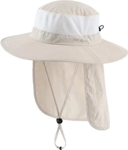 Vista 15 de Home Prefer Sombrero de sol UPF50+ de malla para exteriores, de ala ancha, con solapa para el cuello, sombrero de pesca para hombres y mujeres Verde
