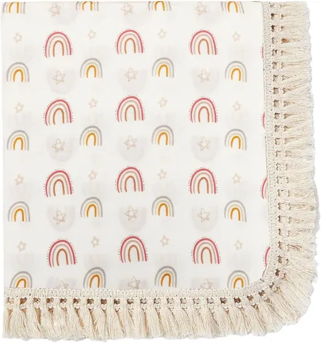 Vista 15 de Manta de muselina de algodón insular para bebé con borla, manta de muselina boho bohemia para bebé con borla, manta de recepción para bebé