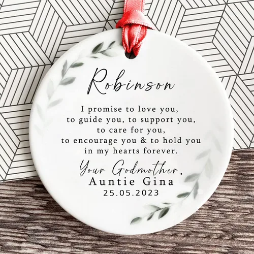 Vista 19 de Recuerdos personalizados de adorno de Navidad para bebé, regalos de bebé que llegan, adornos de cerámica para árbol de Navidad, adornos de primera