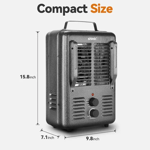 Vista 6 de Calentador de espacio Shinic, calentador de 1500W para lechería con termostato, carcasa metálica duradera que se mantiene fresca, protección contra