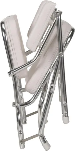 Vista 4 de Seachoice Silla de cubierta plegable, blanco, vinilo marino, se pliega para un fácil almacenamiento