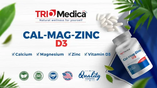 Vista 2 de Cal-Mag-Zinc D3 Suplemento dietético (calcio, magnesio, zinc y vitamina D3) Apoyo inmunológico, huesos y dientes Sin OMG Vegano Sin gluten