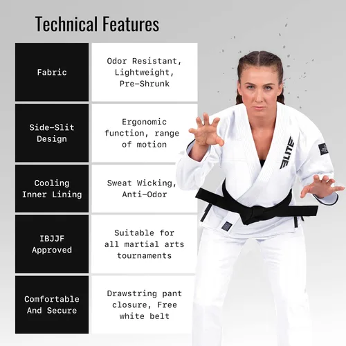 Vista 3 de Elite Sports Ultra ligero BJJ GI para mujer - IBJJF Jiu-Jitsu GI para niñas y mujeres (consulte la guía especial de tallas)