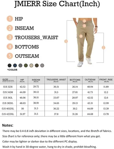 Vista 5 de JMIERR Pantalones cargo casuales para hombre, ajuste relajado, ligeros, elásticos, cintura elástica, con cordón, pantalones tácticos con múltiples