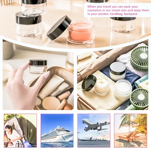 Vista 4 de Paquete de 15 tarros de plástico redondos transparentes de 1 onza con tapas, frascos pequeños para cosméticos de 1 fl oz, recipientes de maquillaje