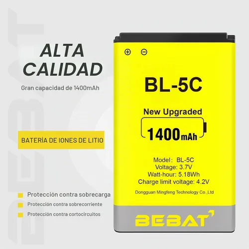 Vista 4 de Batería BL-5C (2 unidades), batería recargable BL-5C de 3.7 V, 1400 mAh, adecuada para radio doméstica, Nokia con protección actual