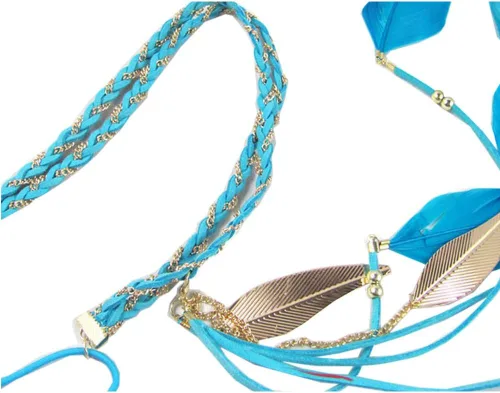 Vista 4 de Song Qing Diadema de plumas para mujer, con borlas de hojas trenzadas, accesorios para el cabello