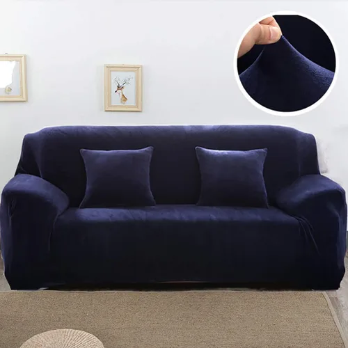 Vista 5 de Funda de terciopelo ultra suave para sofá de colores lisos, elastano elástico para sofá biplaza protección de muebles, fundas antideslizantes a
