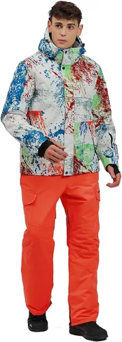 Vista 2 de YEEFINE Traje de esquí para hombre, chaqueta de esquí y pantalones, impermeable, traje de nieve para exteriores, cálido invierno, chaquetas