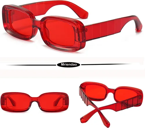Vista 3 de Y2K - Lentes de sol rectangulares de moda para mujeres y hombres, estilo retro de los años 90, color rojo, rosa, verde, montura cuadrada gruesa