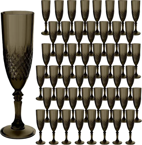 Vista 49 de Copas de champán de plástico, copas de champán a granel, copas de vino acrílicas reutilizables irrompibles para bodas, despedidas de soltero, Ámbar